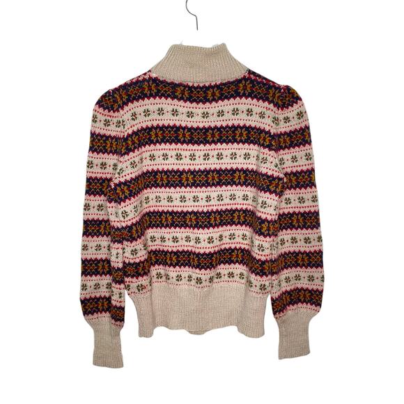 Edina Ronay England Tan, Red, Blue Fair Isle Hand Knit Wool Cardigan Sweater - Picture 2 of 10